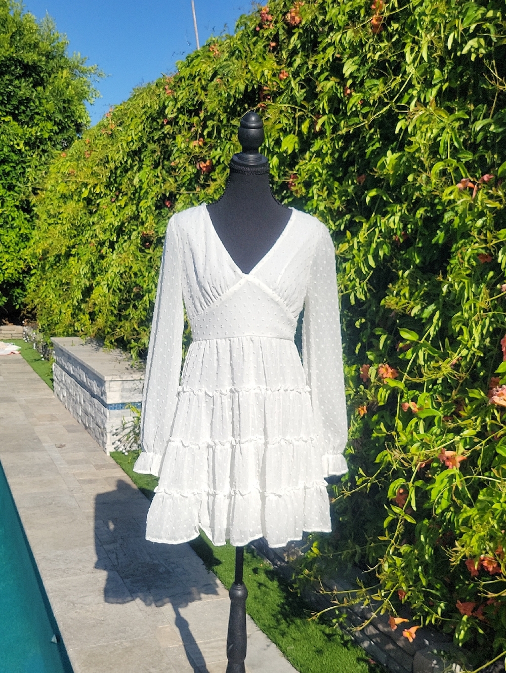 Altar'd State White Long-Sleeve Tiered Mini Dress